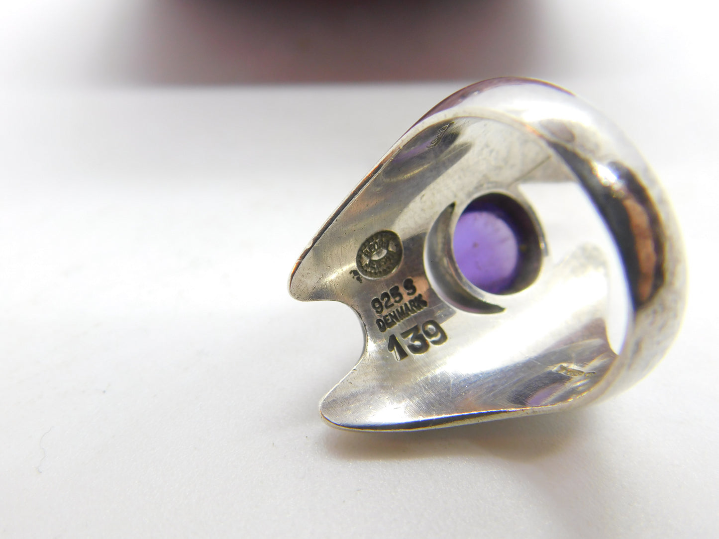 Georg Jensen Sterling Silver Modernist Ring No. 139 Cabochon Amethyst 1972