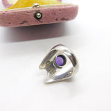 Georg Jensen Sterling Silver Modernist Ring No. 139 Cabochon Amethyst 1972