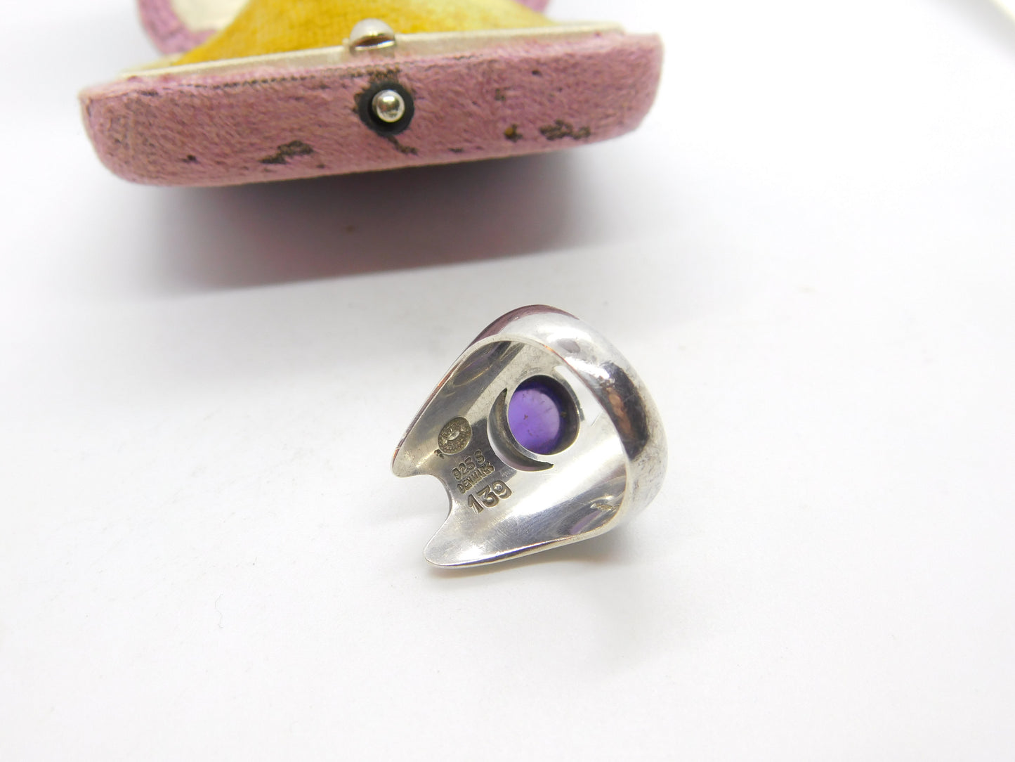 Georg Jensen Sterling Silver Modernist Ring No. 139 Cabochon Amethyst 1972