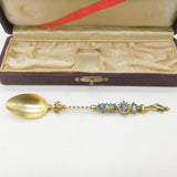 Boxed Italian .900 Silver Gilt Floral Micro-Mosaic Souvenir Spoon c1900