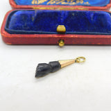 Victorian 9ct Gold & Carved Black Hardstone Figa Hand Pendant Antique c1890