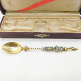 Boxed Italian .900 Silver Gilt Floral Micro-Mosaic Souvenir Spoon c1900