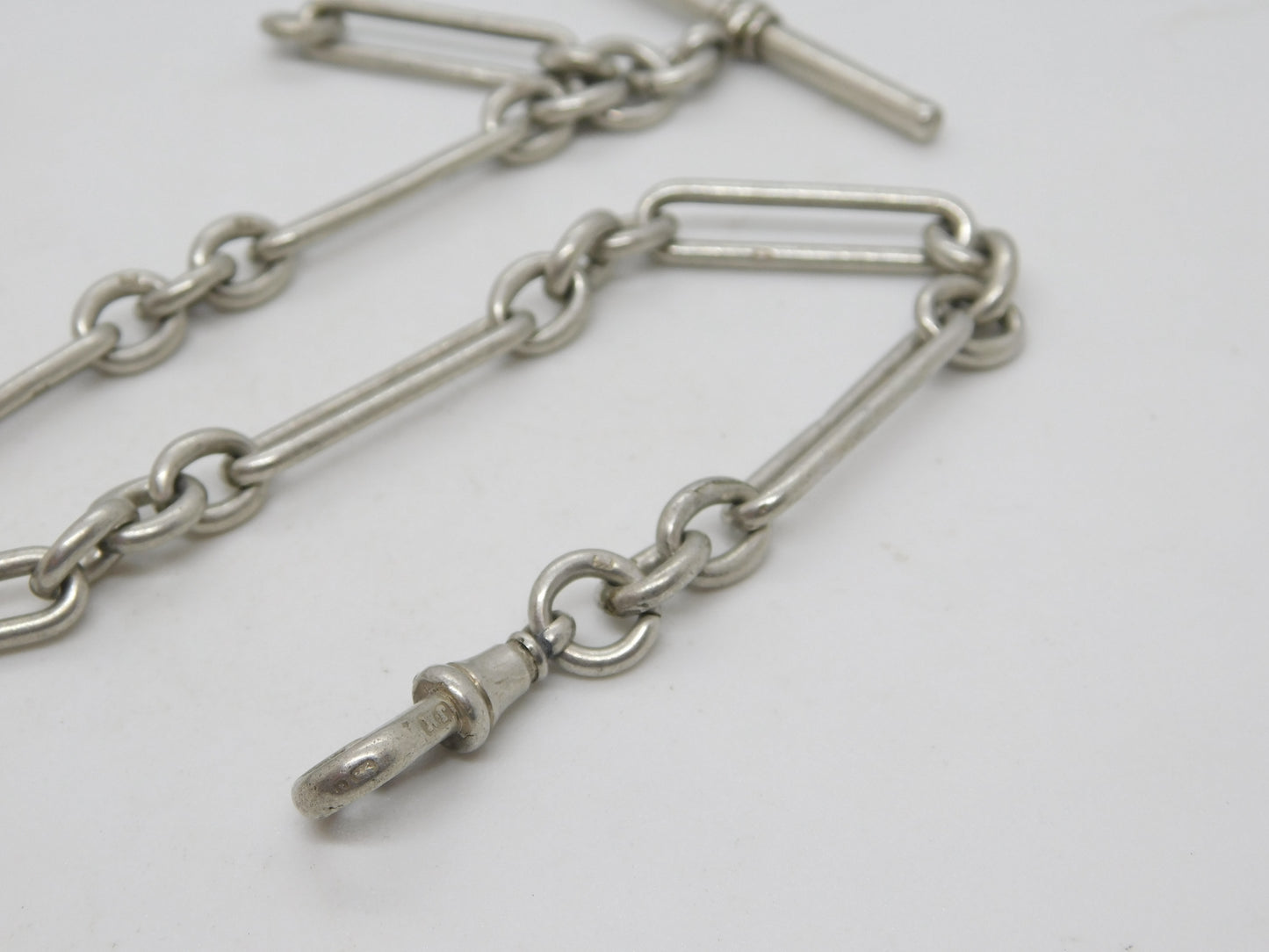 Victorian Sterling Silver Trombone Link Watch Chain Antique 1893 Birmingham