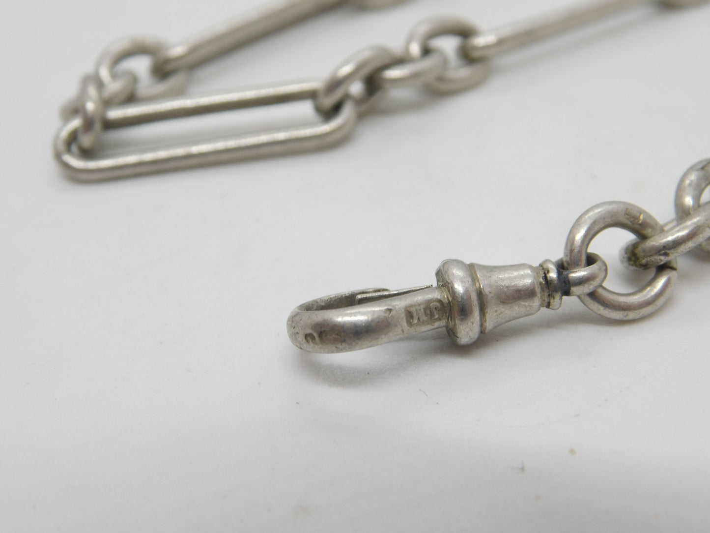 Victorian Sterling Silver Trombone Link Watch Chain Antique 1893 Birmingham