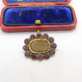 Georgian 9ct Gold, Almandine Garnet, Woven Hair Mourning Brooch Pendant Antique