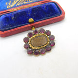 Georgian 9ct Gold, Almandine Garnet, Woven Hair Mourning Brooch Pendant Antique