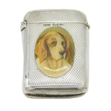 Victorian Sterling Silver & Enamel Hound Dog Vesta Case Antique 1894 Birmingham