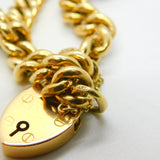 Edwardian 15ct Yellow Gold Curb Link Charm Bracelet & Heart Clasp Antique c1910
