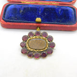 Georgian 9ct Gold, Almandine Garnet, Woven Hair Mourning Brooch Pendant Antique