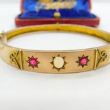 Victorian 9ct Rose Gold, Opal & Garnet Set Bangle Bracelet Antique c1880