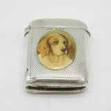 Victorian Sterling Silver & Enamel Hound Dog Vesta Case Antique 1894 Birmingham