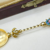Boxed Italian .900 Silver Gilt Floral Micro-Mosaic Souvenir Spoon c1900