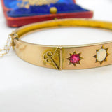 Victorian 9ct Rose Gold, Opal & Garnet Set Bangle Bracelet Antique c1880