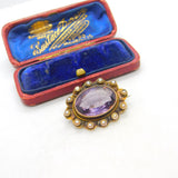 Edwardian 9ct Yellow Gold, Seed Pearl & Amethyst Floral Brooch Antique c1910