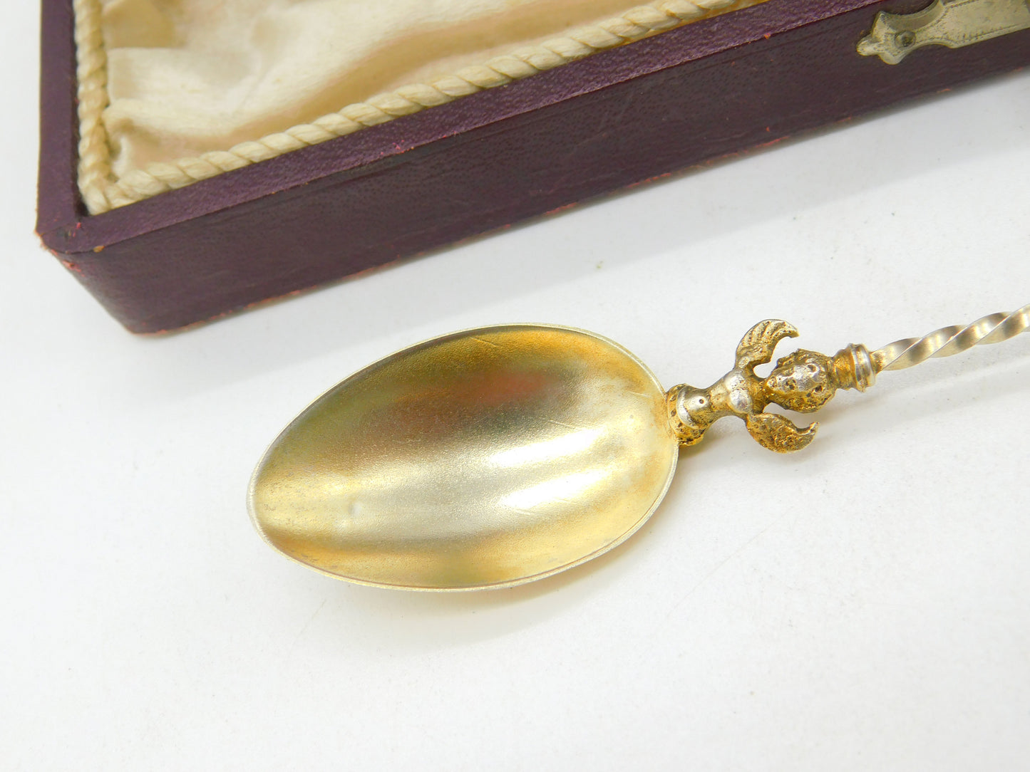 Boxed Italian .900 Silver Gilt Floral Micro-Mosaic Souvenir Spoon c1900