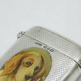 Victorian Sterling Silver & Enamel Hound Dog Vesta Case Antique 1894 Birmingham