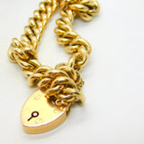 Edwardian 15ct Yellow Gold Curb Link Charm Bracelet & Heart Clasp Antique c1910