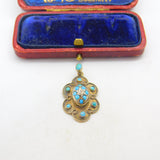 Victorian 15ct Gold, Turquoise & Diamond Floral Drop Pendant c1860 Antique