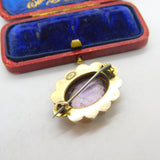 Edwardian 9ct Yellow Gold, Seed Pearl & Amethyst Floral Brooch Antique c1910