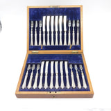 Edwardian Boxed 12 Piece Sterling Silver Tea Cutlery Canteen Antique 1905