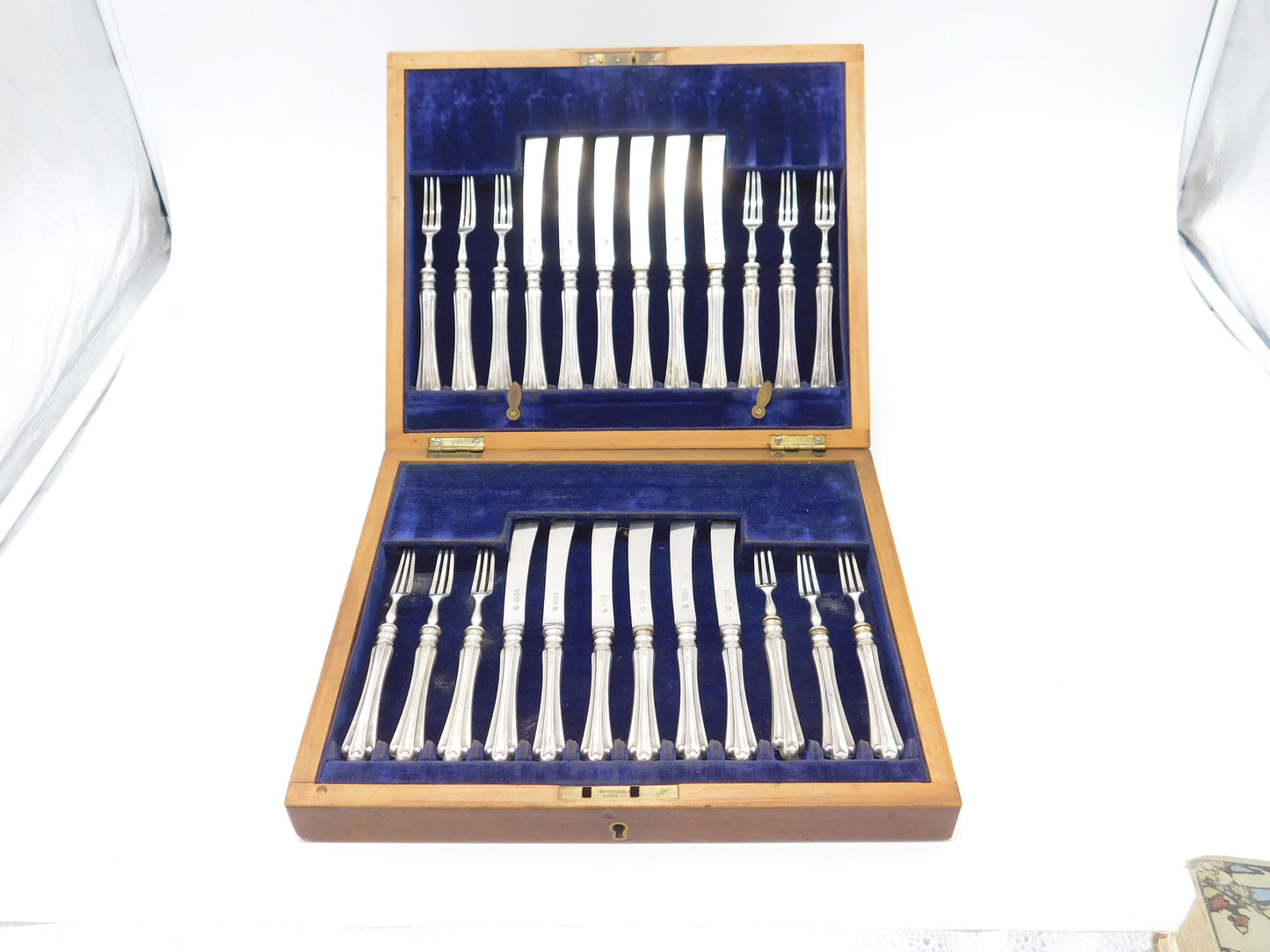 Edwardian Boxed 12 Piece Sterling Silver Tea Cutlery Canteen Antique 1905