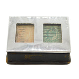 Edwardian Sterling Silver Topped Leather Double Stamp Box Antique 1904 Birmingham