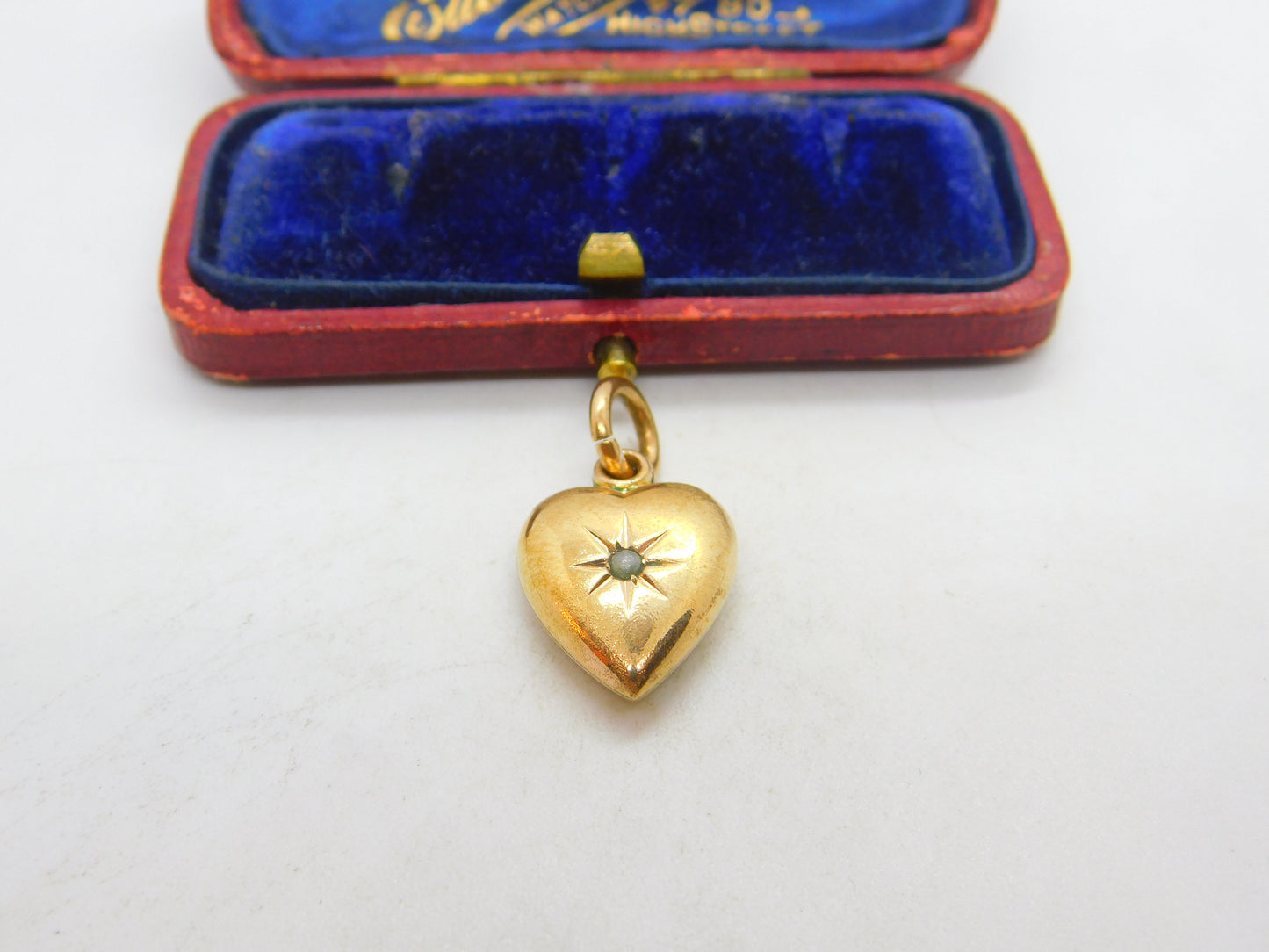 Victorian 9ct Gold Cased Seed Pearl Heart Charm or Pendant Antique c1890