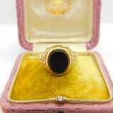 9ct Yellow Gold Onyx Set Signet Ring 1980 London Vintage Size X UK