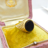 9ct Yellow Gold Onyx Set Signet Ring 1980 London Vintage Size X UK