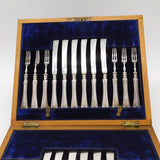 Edwardian Boxed 12 Piece Sterling Silver Tea Cutlery Canteen Antique 1905
