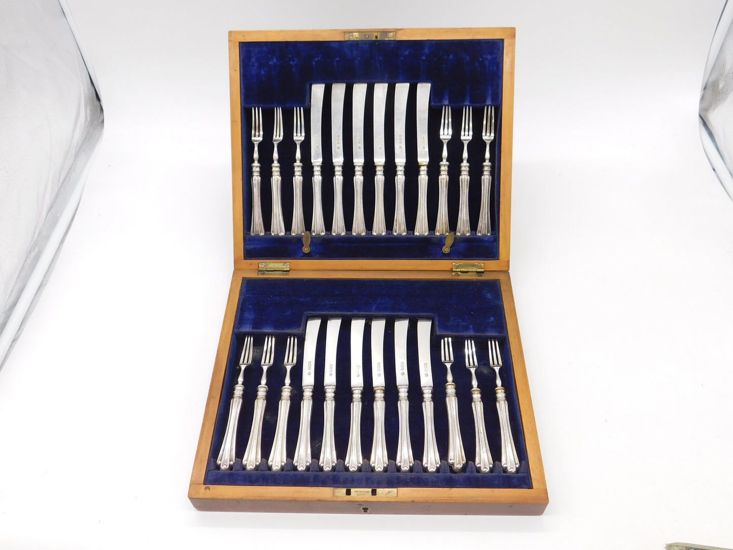 Edwardian Boxed 12 Piece Sterling Silver Tea Cutlery Canteen Antique 1905