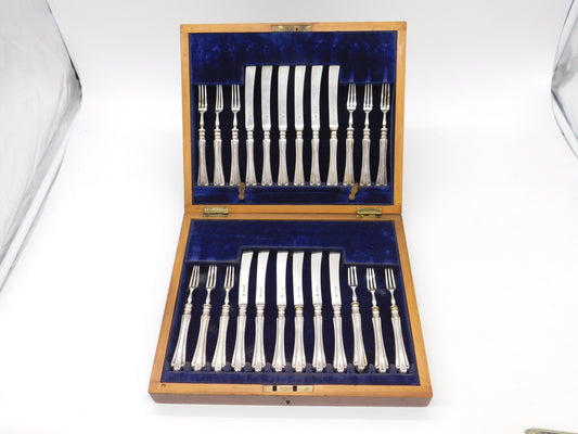 Edwardian Boxed 12 Piece Sterling Silver Tea Cutlery Canteen Antique 1905