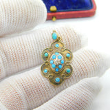 Victorian 15ct Gold, Turquoise & Diamond Floral Drop Pendant c1860 Antique