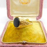 9ct Yellow Gold Onyx Set Signet Ring 1980 London Vintage Size X UK