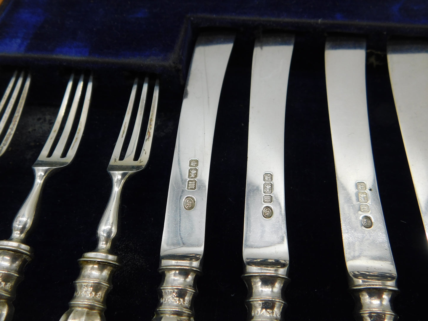 Edwardian Boxed 12 Piece Sterling Silver Tea Cutlery Canteen Antique 1905