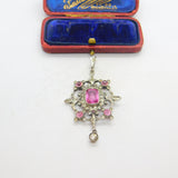 Early Austrian .800 Silver Pink & White Paste Lavalier Drop Pendant c1860 Antique