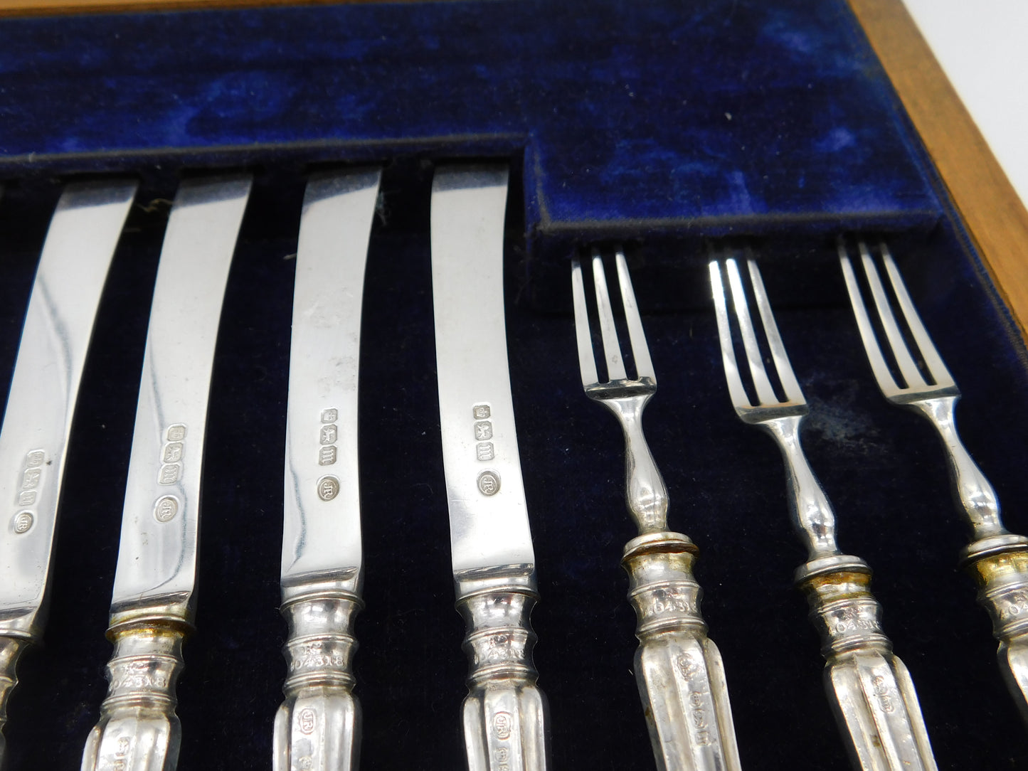 Edwardian Boxed 12 Piece Sterling Silver Tea Cutlery Canteen Antique 1905