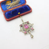 Early Austrian .800 Silver Pink & White Paste Lavalier Drop Pendant c1860 Antique