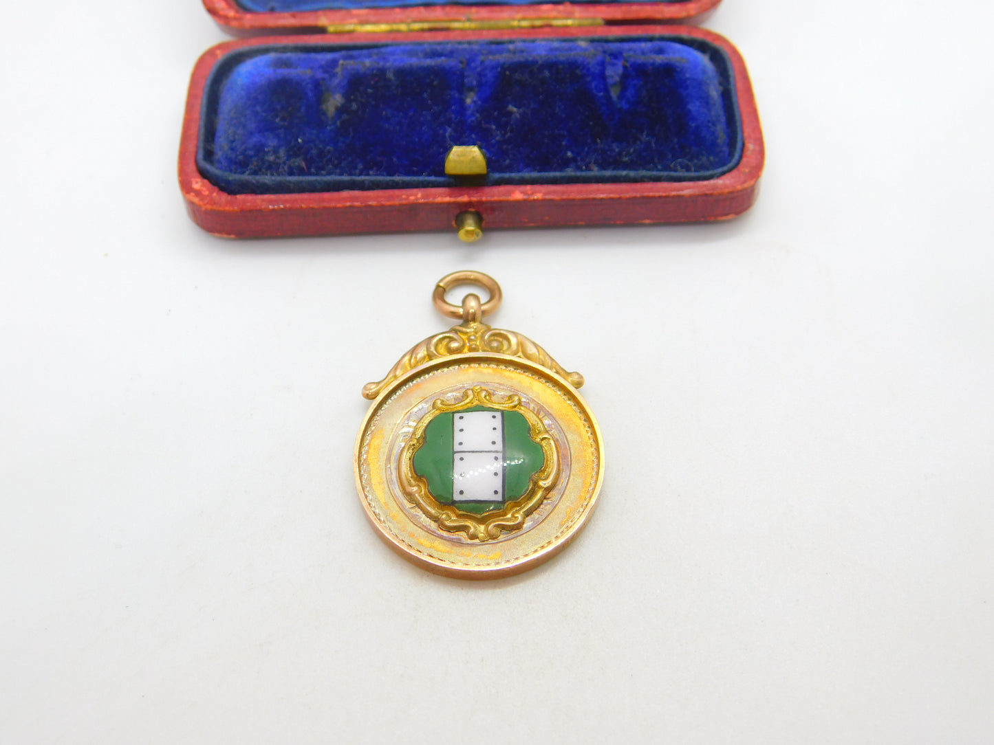 9ct Rose Gold & Enamel 'Dominoes Club' Fob Medal 1927 Chester Antique