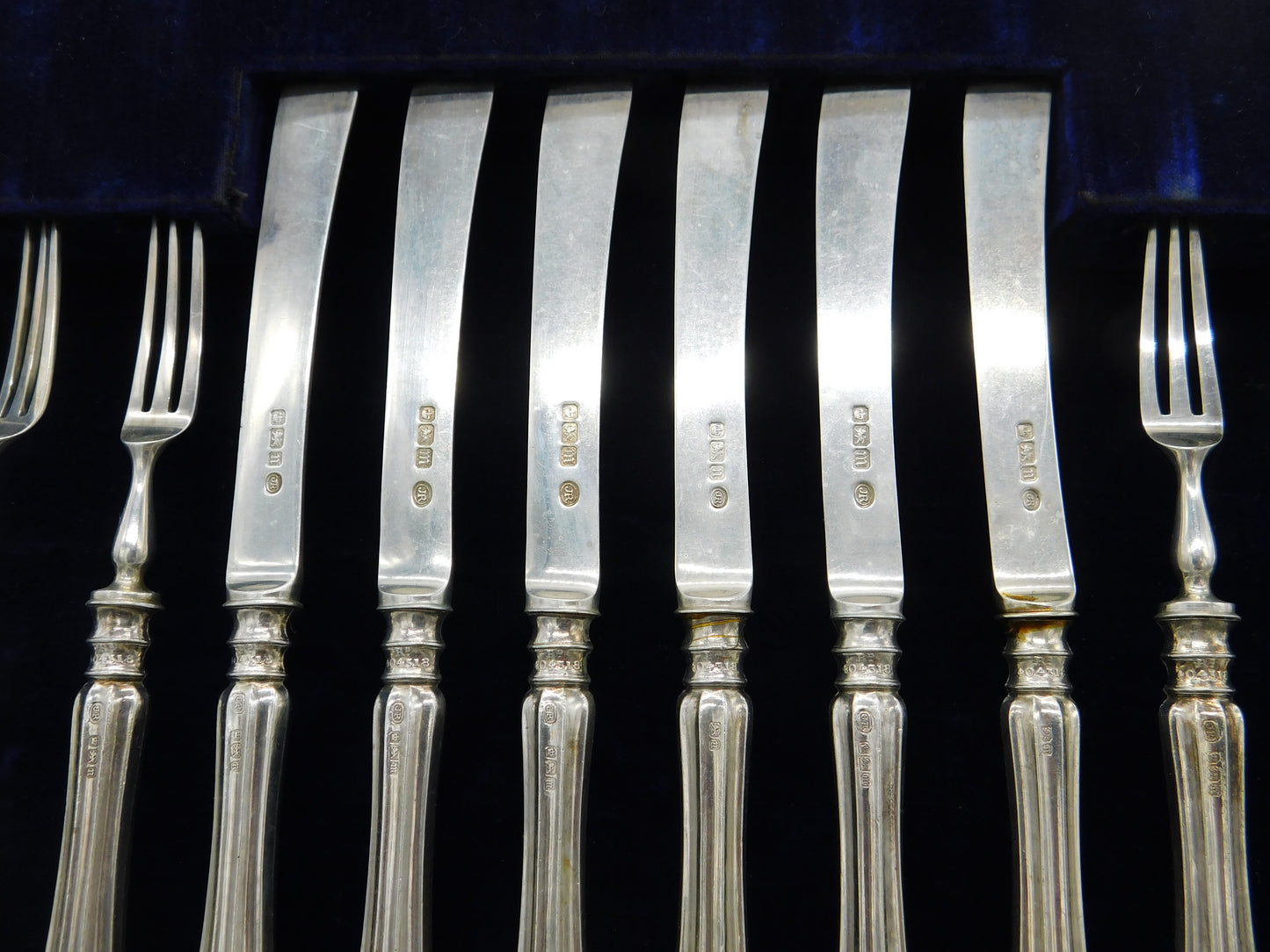 Edwardian Boxed 12 Piece Sterling Silver Tea Cutlery Canteen Antique 1905