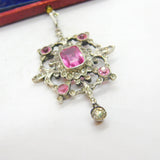 Early Austrian .800 Silver Pink & White Paste Lavalier Drop Pendant c1860 Antique
