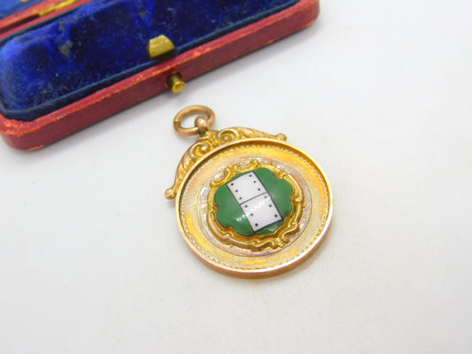 9ct Rose Gold & Enamel 'Dominoes Club' Fob Medal 1927 Chester Antique