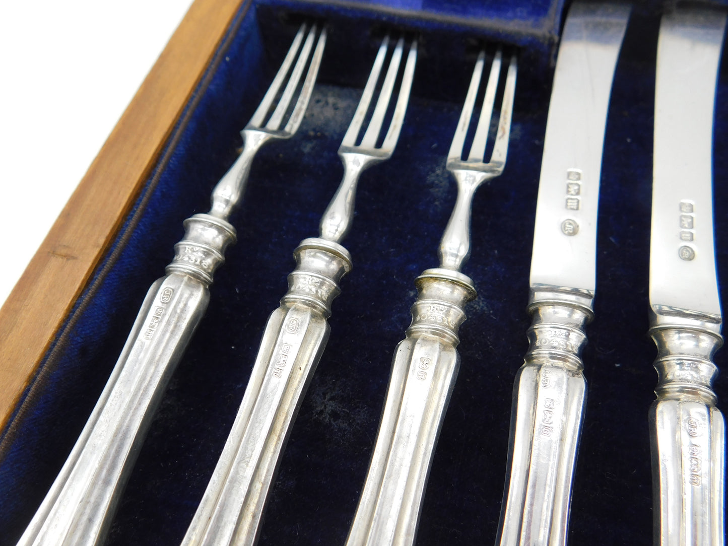 Edwardian Boxed 12 Piece Sterling Silver Tea Cutlery Canteen Antique 1905