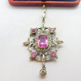 Early Austrian .800 Silver Pink & White Paste Lavalier Drop Pendant c1860 Antique