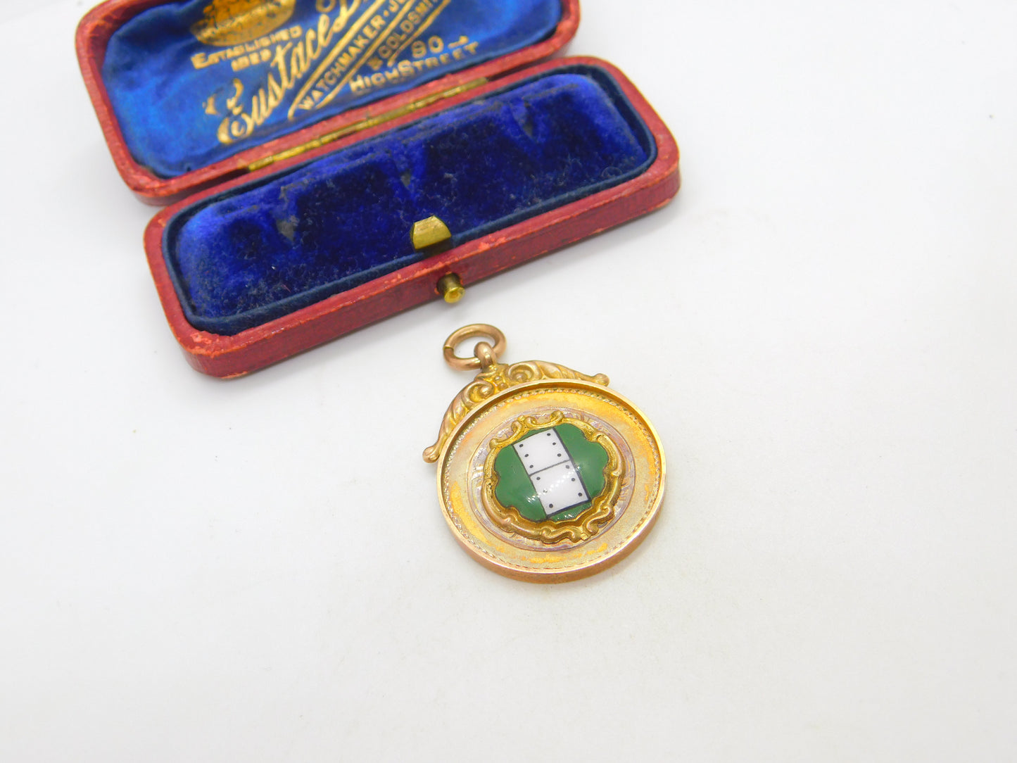 9ct Rose Gold & Enamel 'Dominoes Club' Fob Medal 1927 Chester Antique