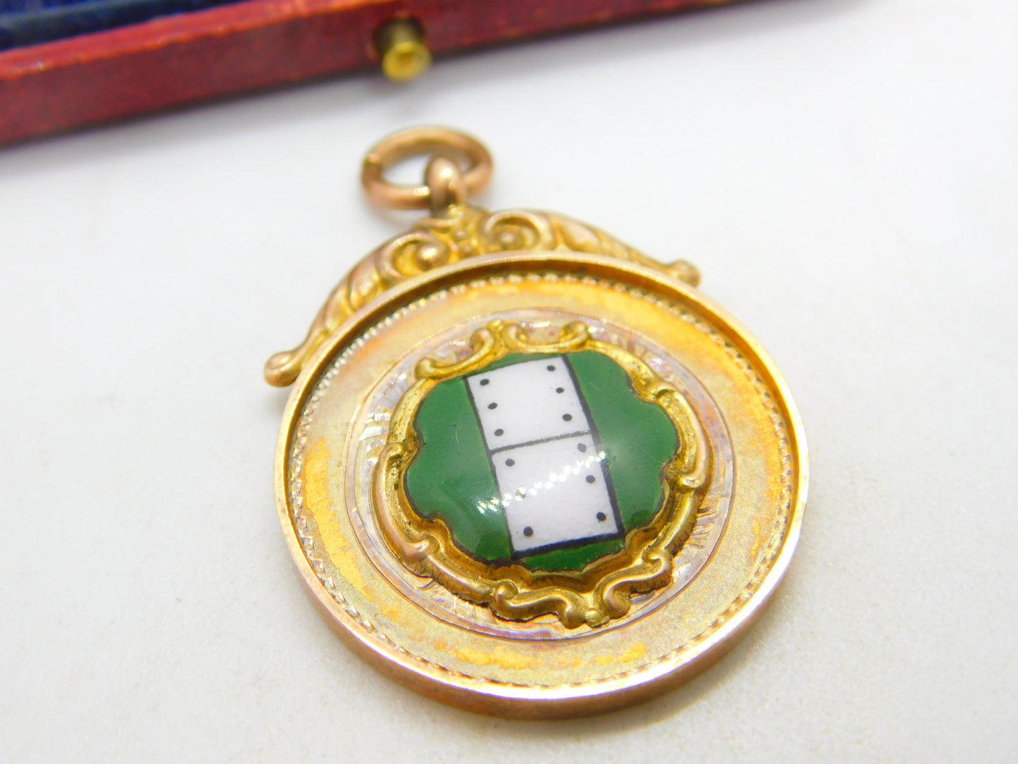 9ct Rose Gold & Enamel 'Dominoes Club' Fob Medal 1927 Chester Antique