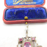 Early Austrian .800 Silver Pink & White Paste Lavalier Drop Pendant c1860 Antique