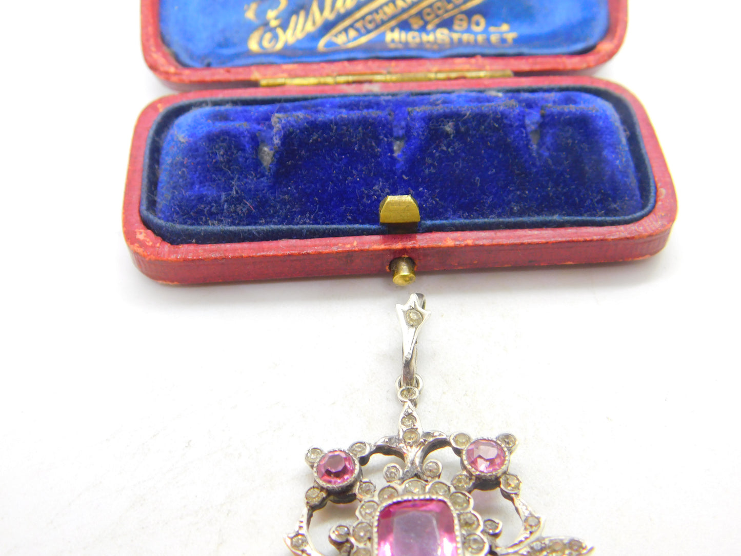 Early Austrian .800 Silver Pink & White Paste Lavalier Drop Pendant c1860 Antique