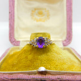 9ct Yellow Gold, Amethyst & Diamond Paste Band Ring Vintage 1988 London