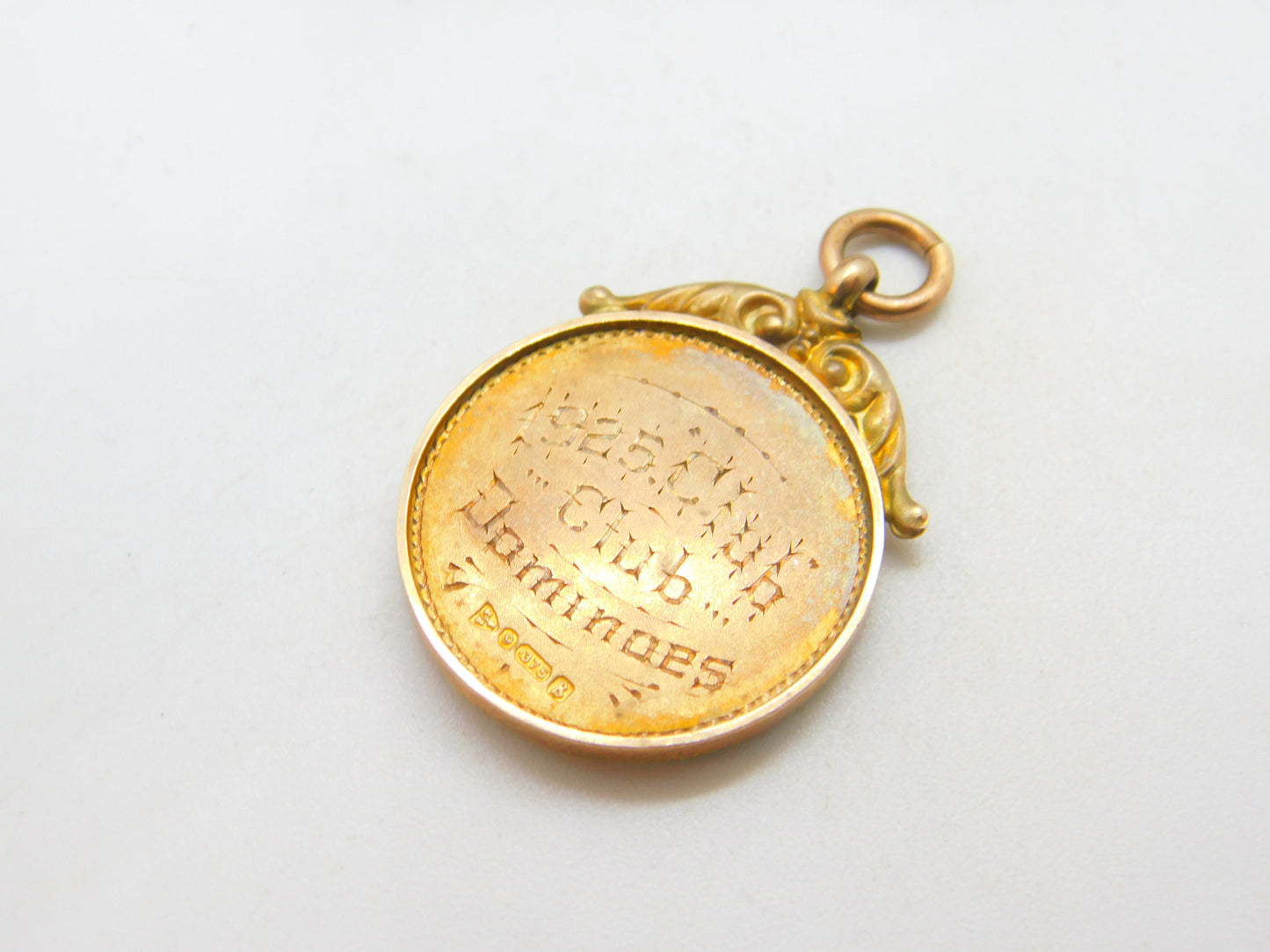 9ct Rose Gold & Enamel 'Dominoes Club' Fob Medal 1927 Chester Antique